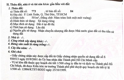 chính chủ cần bán lô đất đường số 8 , phường Linh Xuân , Quận Thủ Đức ,501m2 ,70,5 tỷ